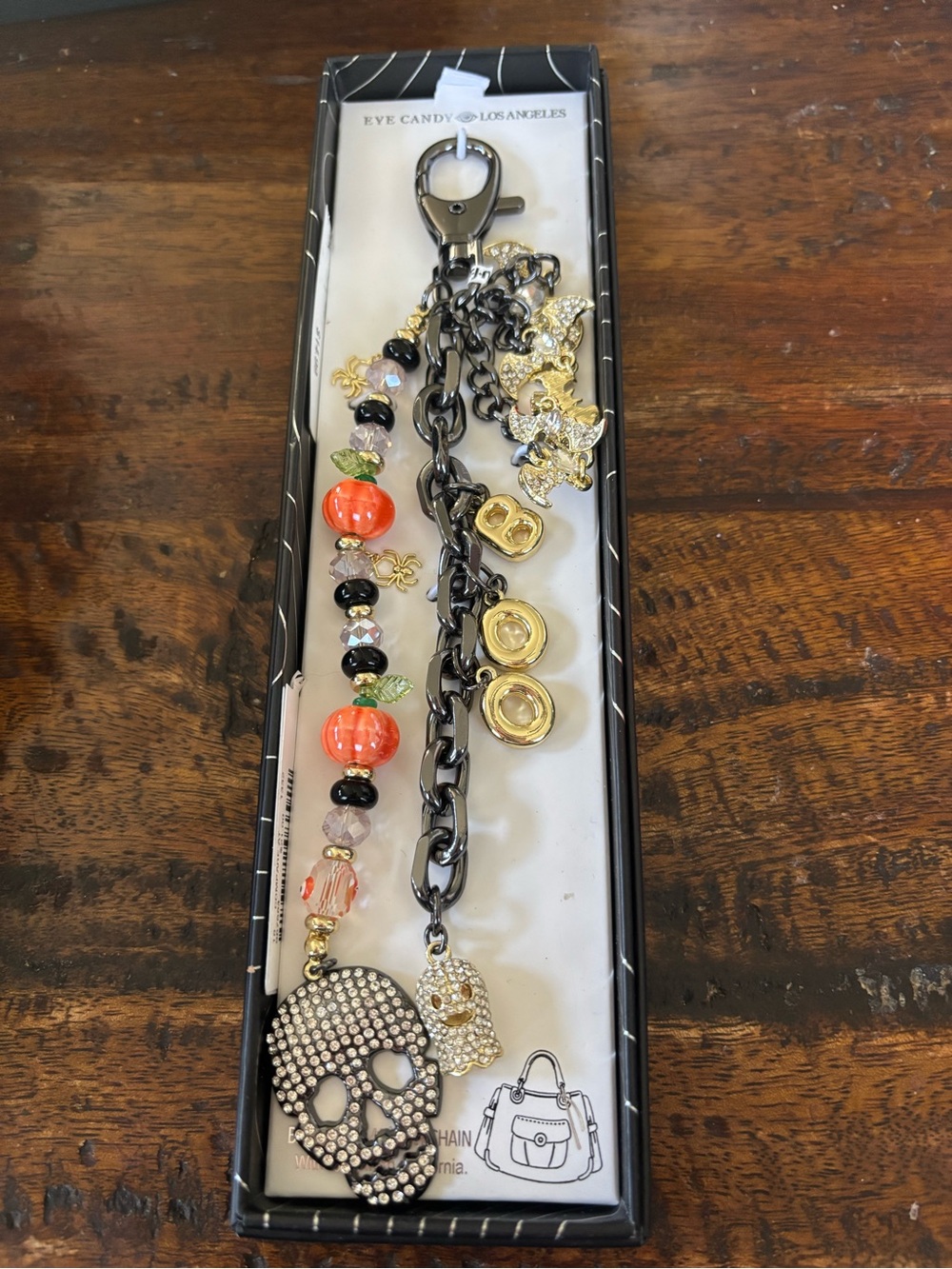 eye candy Orange Pumpkin & Gold Skull Charm Keychain